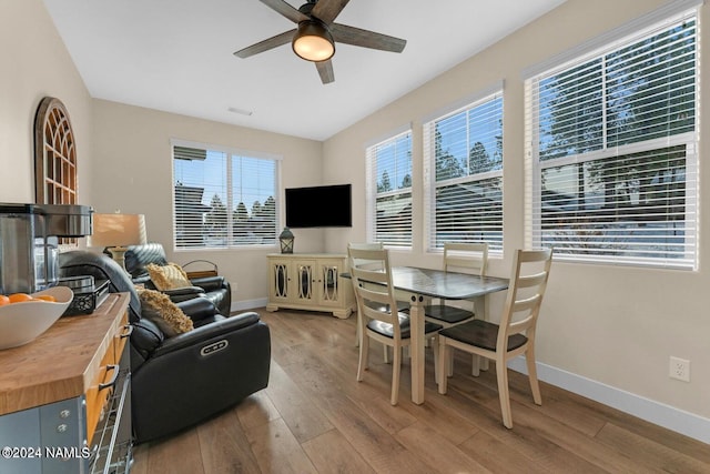 living room featuring light hardwood / wood-style floors and ceiling fan