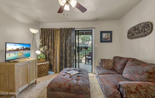 3200 S Litzler Dr Unit 3-212, Flagstaff, AZ 86005 - living room featuring light carpet and a ceiling fan