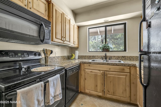 3200 S Litzler Dr Unit 3-212, Flagstaff, AZ 86005 - kitchen with black appliances, a sink, tile countertops, and light tile patterned floors