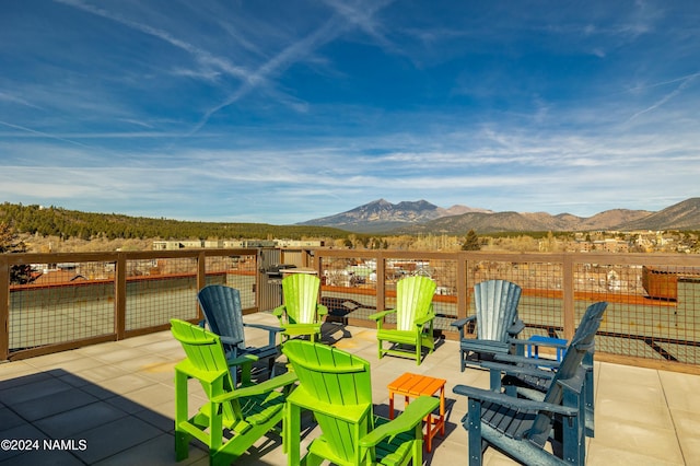 view of patio featuring a mountain view