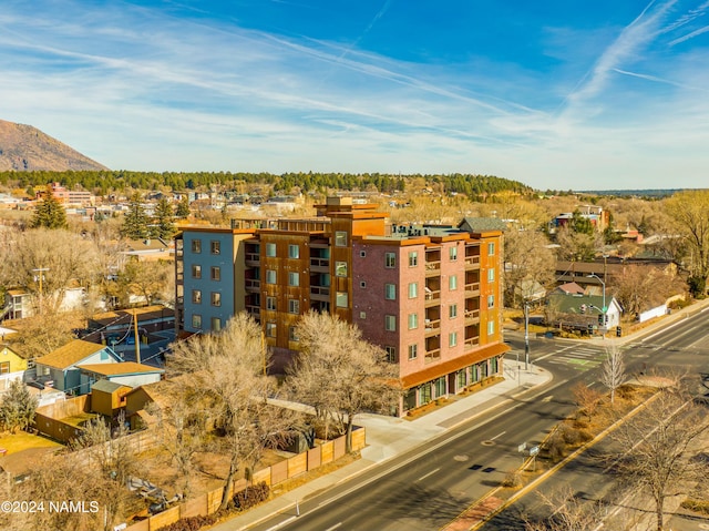 birds eye view of property with a mountain view