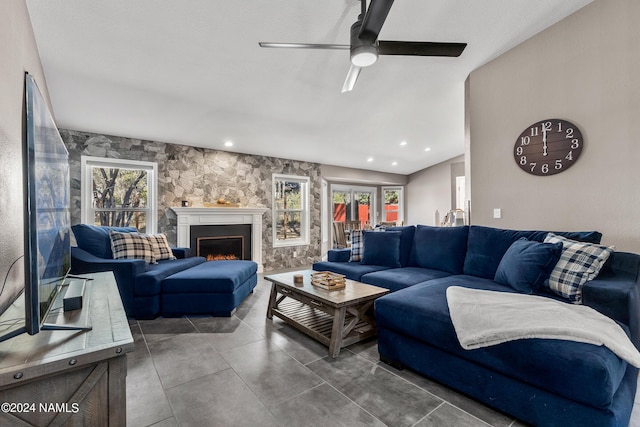 living room featuring ceiling fan