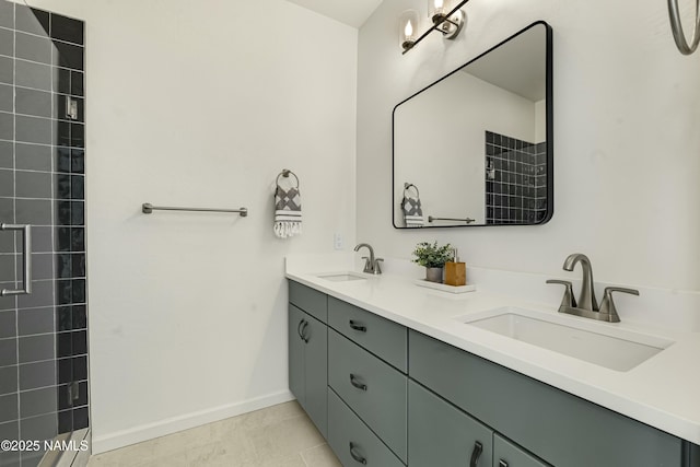 bathroom with vanity and tile patterned flooring