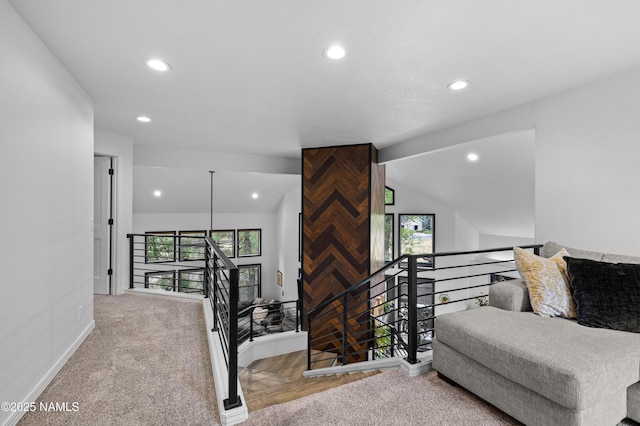 706 N Hulet Ln, Flagstaff, AZ 86004 - stairs with recessed lighting, baseboards, and carpet floors