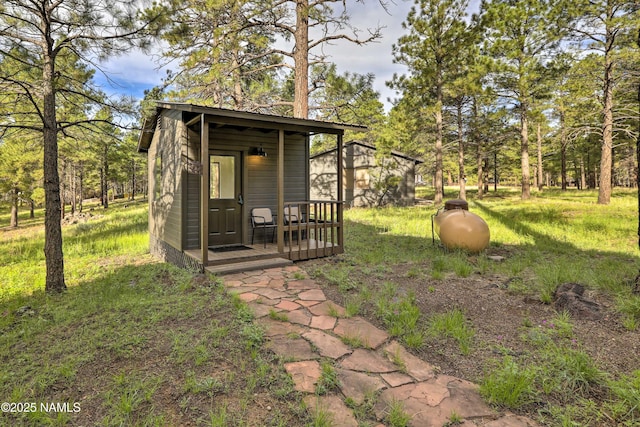 view of yard with an outbuilding