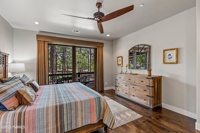 3480 W Lead Rope, Flagstaff, AZ 86005 - bedroom with access to exterior, baseboards, wood finished floors, recessed lighting, and a ceiling fan