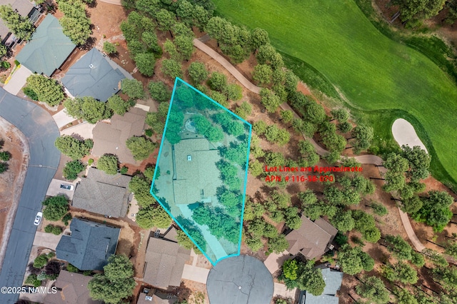 3480 W Lead Rope, Flagstaff, AZ 86005 - aerial perspective of suburban area featuring property boundaries highlighted and a golf course