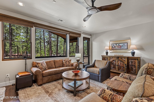 3480 W Lead Rope, Flagstaff, AZ 86005 - living area with wood finished floors, baseboards, recessed lighting, and a ceiling fan