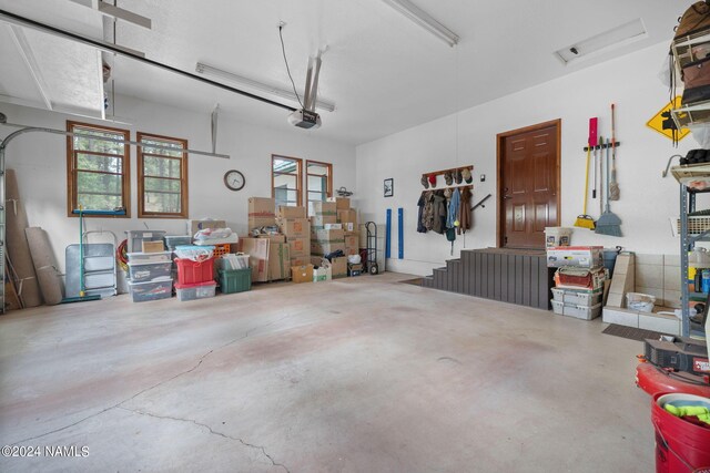 garage with a garage door opener