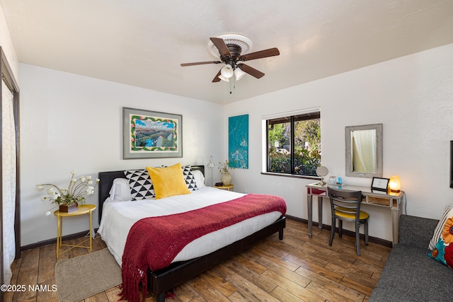 1125 Trails End Dr, Sedona, AZ 86336 - bedroom featuring hardwood / wood-style floors, baseboards, and ceiling fan
