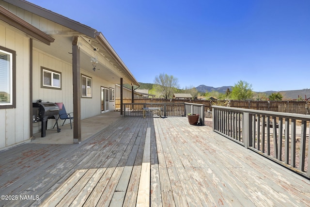 905 Hereford Dr, Williams, AZ 86046 - wooden deck with a mountain view, fence, and area for grilling