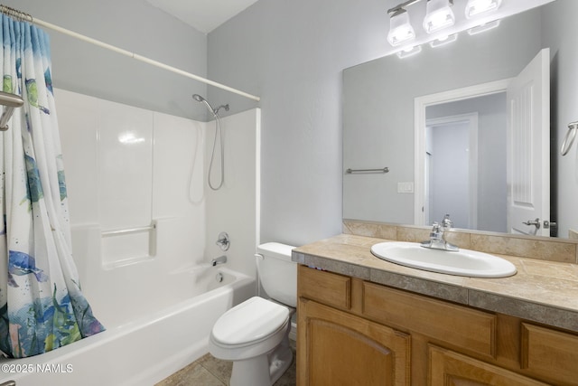 905 Hereford Dr, Williams, AZ 86046 - bathroom with toilet, shower / tub combo with curtain, vanity, and tile patterned floors