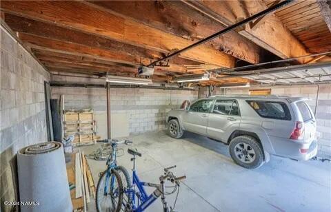 garage with a garage door opener