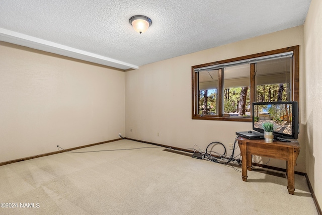 carpeted empty room with a textured ceiling