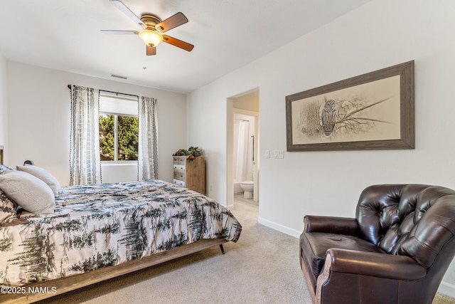 4759 W Quick Draw, Flagstaff, AZ 86005 - bedroom featuring light carpet, connected bathroom, and a ceiling fan