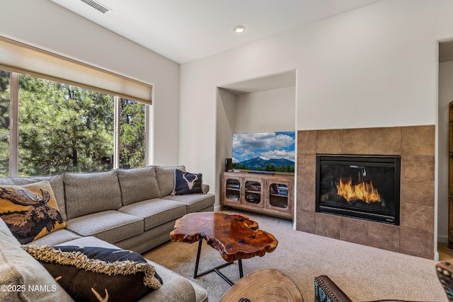 4759 W Quick Draw, Flagstaff, AZ 86005 - living area featuring a fireplace and recessed lighting