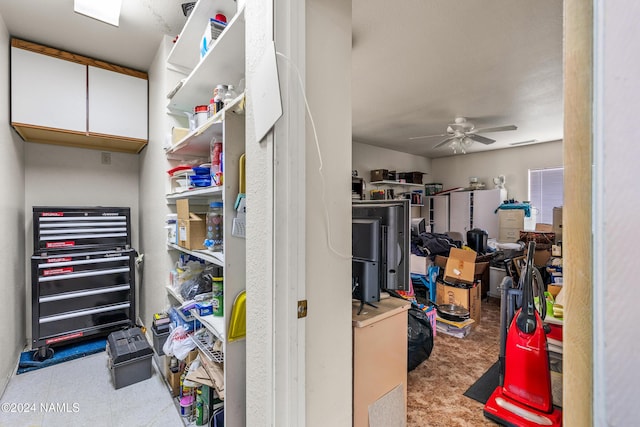 storage area with ceiling fan