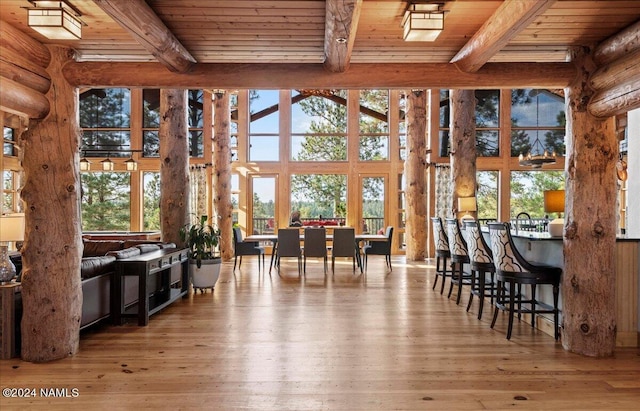 interior space with wooden ceiling and beamed ceiling