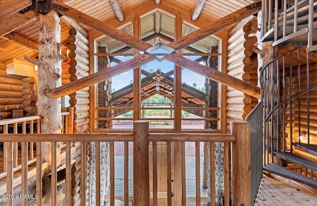 interior details featuring beamed ceiling and wood ceiling