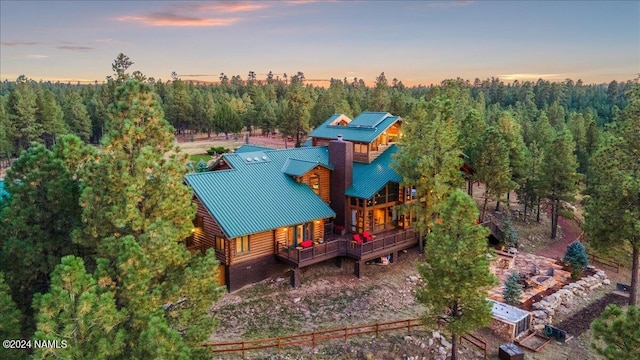 view of aerial view at dusk