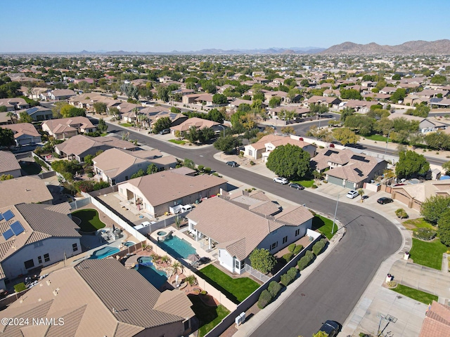 drone / aerial view featuring a mountain view