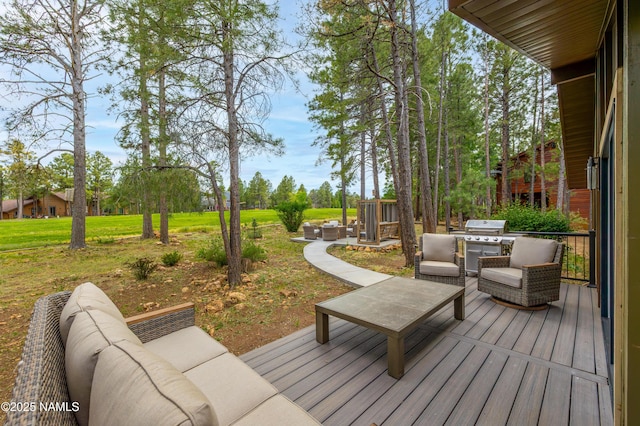 6205 N Country Club Dr, Flagstaff, AZ 86004 - wooden terrace featuring an outdoor living space and grilling area
