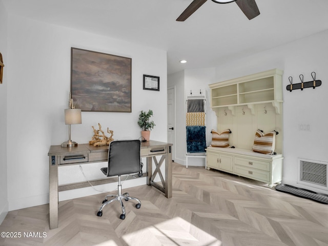 6136 E Abineau Canyon Dr, Flagstaff, AZ 86004 - home office with a ceiling fan and recessed lighting