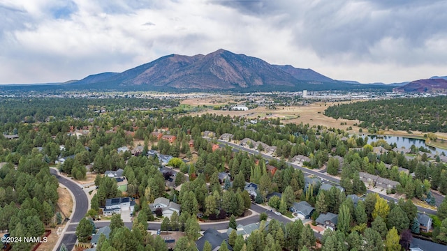 bird's eye view featuring a water and mountain view