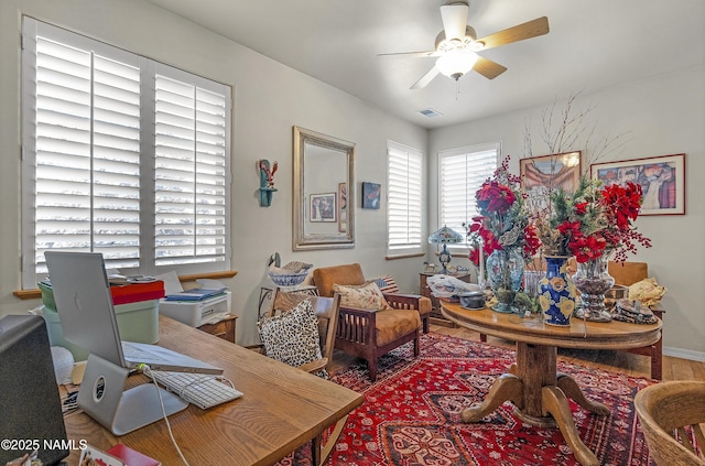11267 N Lilac Ln, Flagstaff, AZ 86004 - home office featuring ceiling fan, wood finished floors, and baseboards