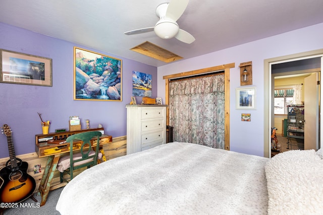 bedroom featuring a ceiling fan and a closet