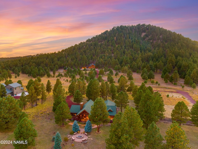 view of aerial view at dusk