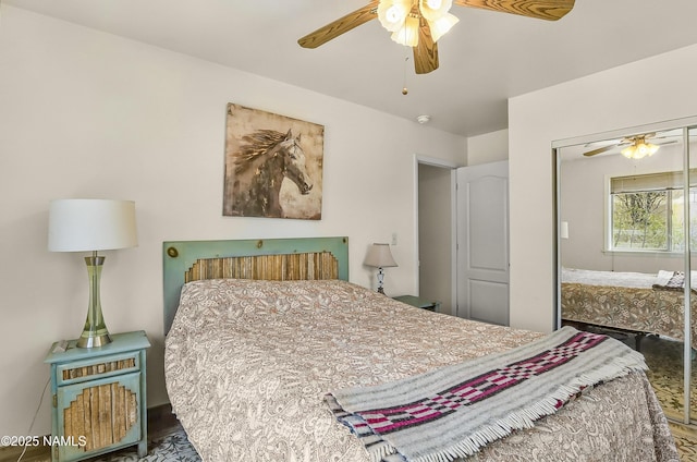 8841 E Rolling Thunder Dr, Flagstaff, AZ 86004 - bedroom with a closet, a ceiling fan, and wood finished floors