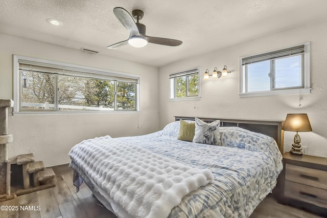 8841 E Rolling Thunder Dr, Flagstaff, AZ 86004 - bedroom with wood finished floors, a textured ceiling, and a ceiling fan