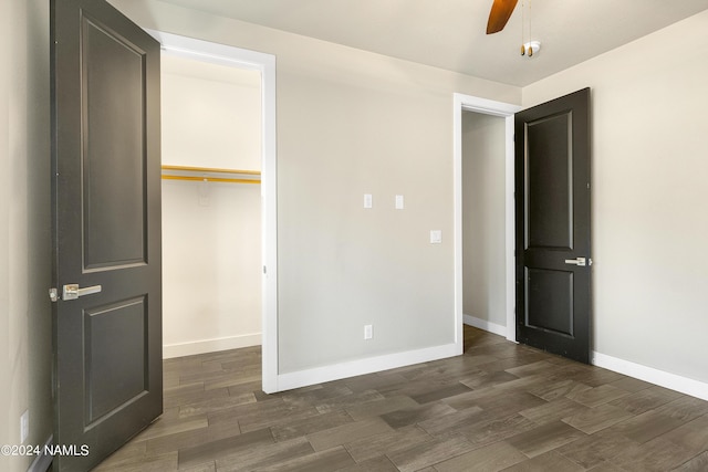 unfurnished bedroom with a closet and ceiling fan