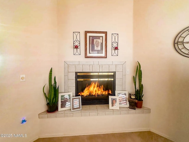 interior details with a fireplace