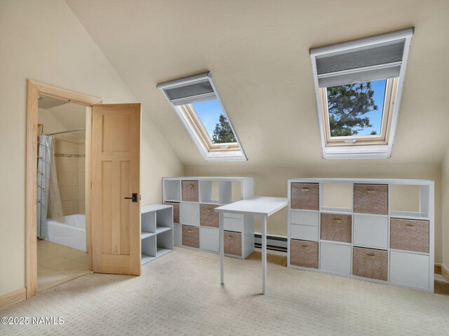 284 E Foothill Trl, Williams, AZ 86046 - bonus room featuring carpet, baseboard heating, and vaulted ceiling with skylight