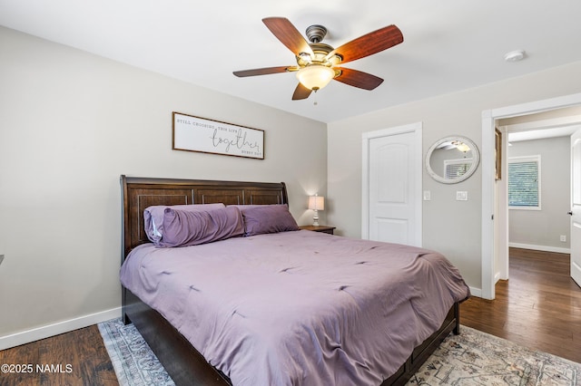 3425 W Mountain Dr, Flagstaff, AZ 86001 - bedroom with dark wood-style flooring and a ceiling fan