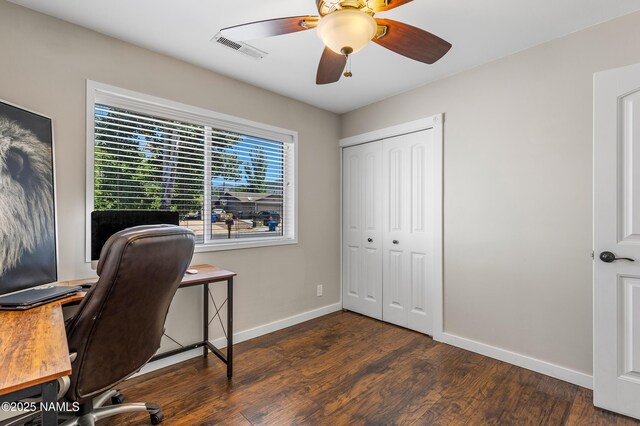 3425 W Mountain Dr, Flagstaff, AZ 86001 - home office with wood finished floors and ceiling fan