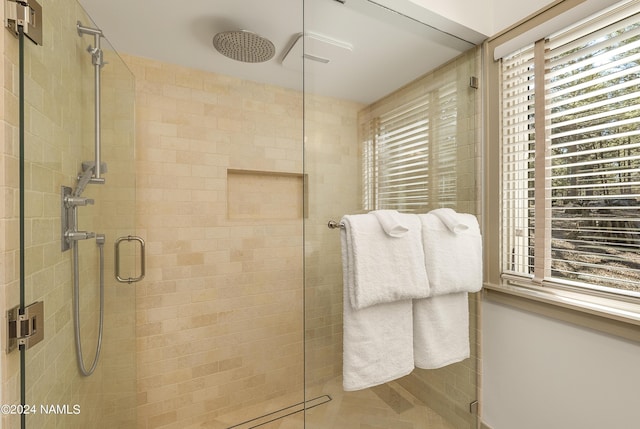 bathroom with plenty of natural light and a shower with door