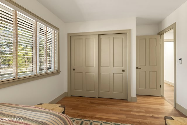 bedroom featuring a closet and light hardwood / wood-style floors