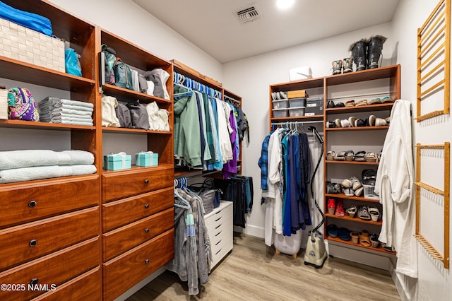 walk in closet featuring light hardwood / wood-style floors