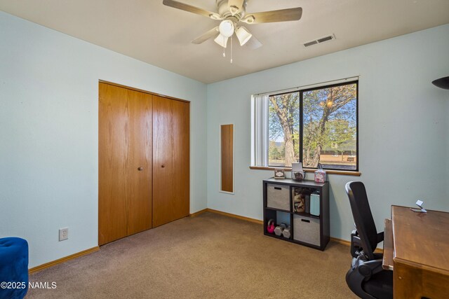 11280 N Zady Ln, Flagstaff, AZ 86004 - office space with carpet, visible vents, baseboards, and ceiling fan