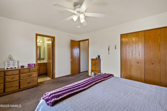 11280 N Zady Ln, Flagstaff, AZ 86004 - bedroom featuring a sink, a closet, connected bathroom, carpet floors, and baseboards