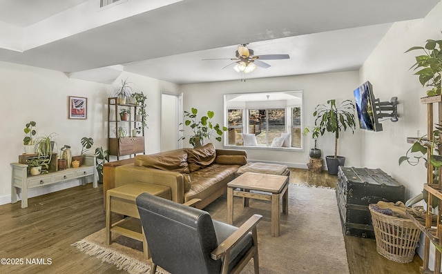 4573 Canyon Loop, Flagstaff, AZ 86005 - living room featuring wood finished floors, ceiling fan, and baseboards