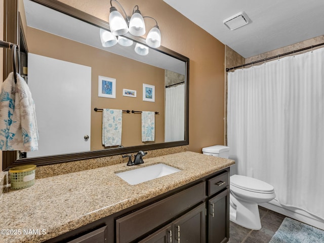 3114 N Connor St, Flagstaff, AZ 86004 - bathroom featuring vanity, tile patterned flooring, a chandelier, and a shower with curtain