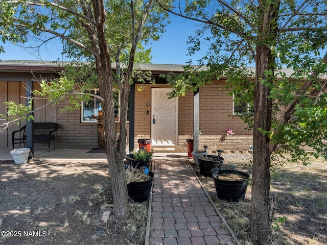 7776 Moonbeam Dr, Flagstaff, AZ 86004 - back of property with brick siding and a patio area