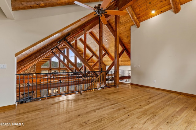 4536 Brackin Ranch Rd, Flagstaff, AZ 86001 - empty room with ceiling fan, wood finished floors, wooden ceiling, and baseboards