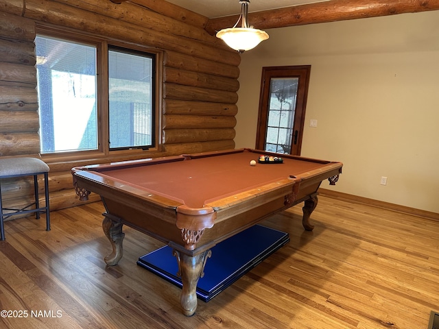 4536 Brackin Ranch Rd, Flagstaff, AZ 86001 - game room featuring rustic walls, wood finished floors, pool table, and baseboards