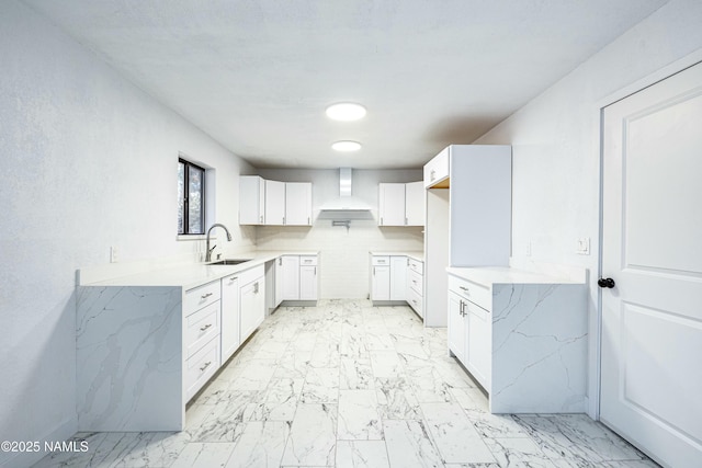 kitchen featuring white cabinetry, sink, and wall chimney exhaust hood