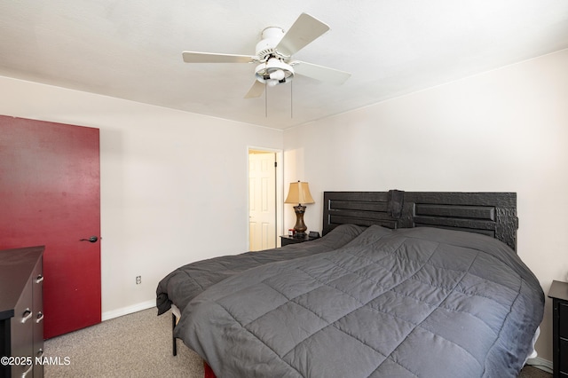 bedroom with carpet, baseboards, and ceiling fan